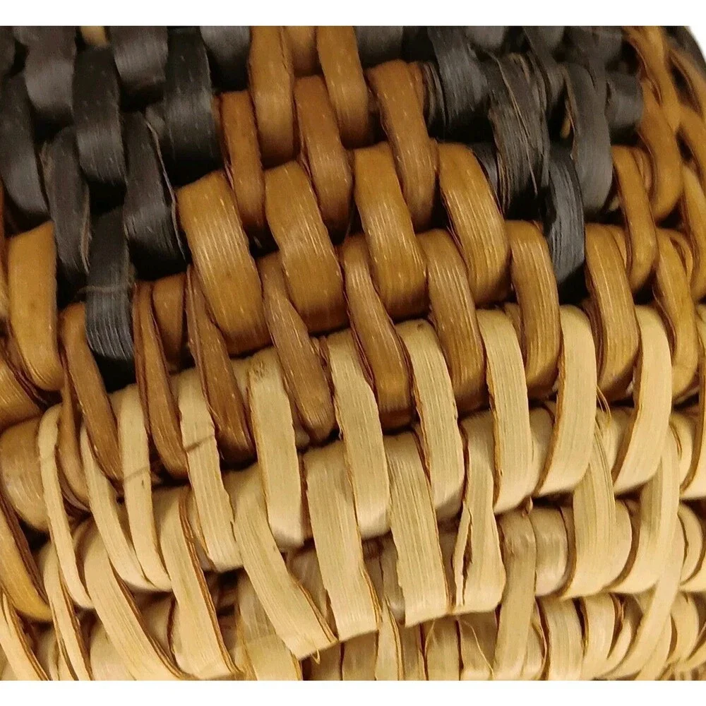 African Zulu Herb Container w/ Lid Hand Woven Herb Basket Ukhamba & Herbs 4x3.5